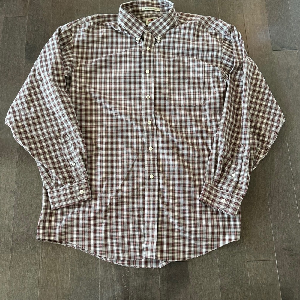 L.L. Bean Mens Holiday Plaid Wrinkle Resistant Button Down Preppy Red Green‎ XL